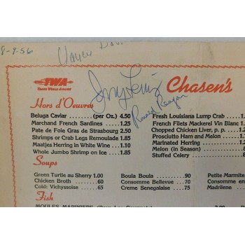 Ronald Reagan, Nancy Davis, Jerry Lewis Signed Chasen's Restaurant Menu JSA Authenticated