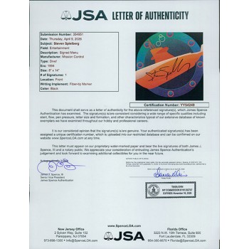 Steven Spielberg Director Signed Dive Restaurant Menu JSA Authenticated