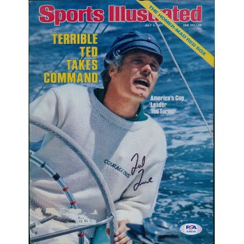 Ted Turner Businessman CNN Signed SI Magazine Cover Page PSA Authenticated