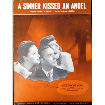 Olivia deHavilland Signed A Sinner Kissed An Angel Sheet Music JSA Authenticated