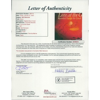 Neil Diamond Singer Signed Love At The Greek LP Album JSA Authenticated