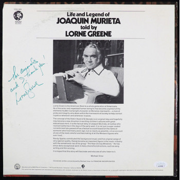 Lorne Greene Actor Signed Life And Legend Of Joaquin Murieta LP Album JSA Authen