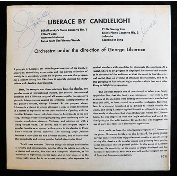 George Liberace By Candlelight Signed 45 LP Album JSA Authenticated