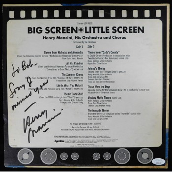 Henry Mancini Signed Big Screen Little Screen LP Album JSA Authenticated