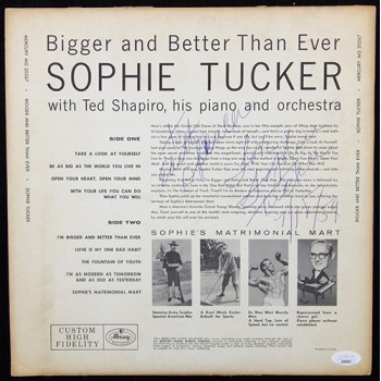 Sophie Tucker Signed Bigger And Better Than Ever LP Album JSA Authenticated