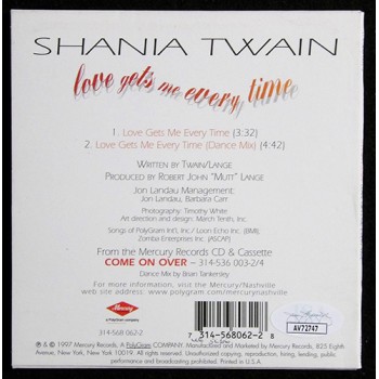 Shania Twain Signed CD Cover Love Gets Me Every Time JSA Authenticated