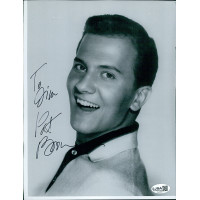 Pat Boone Actor Singer Signed 8x10.5 Cut Cardstock Photo JSA Authenticated Kinks