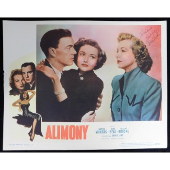 Hillary Brooke Alimony Signed 11x14 Lobby Card JSA Authenticated