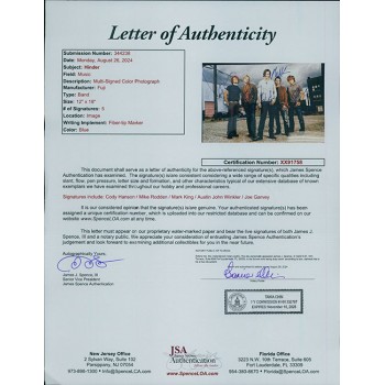 Hinder Band Signed 12x18 Glossy Photo JSA Authentic By 5 Members Hanson Rodden Hinder Band Signed 12x18 Glossy Photo JSA Authentic By 5 Members Hanson Rodden
