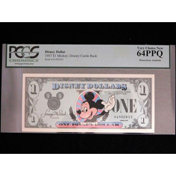 Mickey Disney Dollar 1989 $1 A Series Disney Castle Back PCGS 63PPQ Very Choice