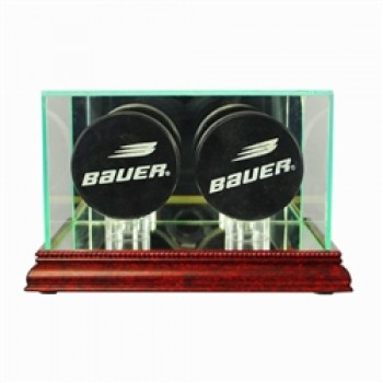 Deluxe real glass double hockey puck display