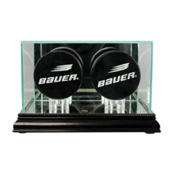 Deluxe real glass double hockey puck display