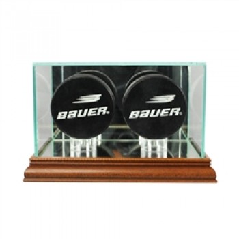 Deluxe real glass double hockey puck display