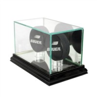 Deluxe real glass double hockey puck display