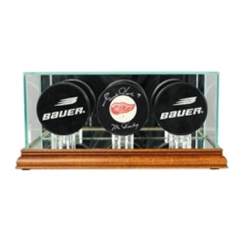 Deluxe real glass triple hockey puck display