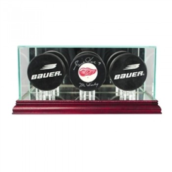 Deluxe real glass triple hockey puck display