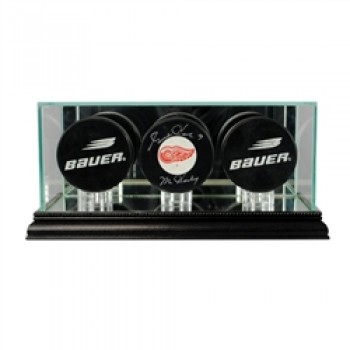 Deluxe real glass triple hockey puck display