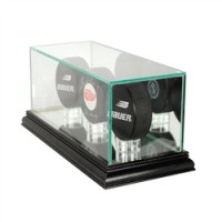 Deluxe real glass triple hockey puck display