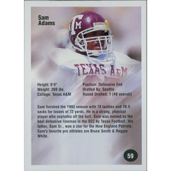 Sam Adams Texas A&M 1994 Superior Rookies Autographed Card /5000 #59