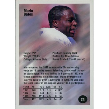 Mario Bates Arizona State Sun Devils 1994 Superior Rookies Autographed Card /5000 #24