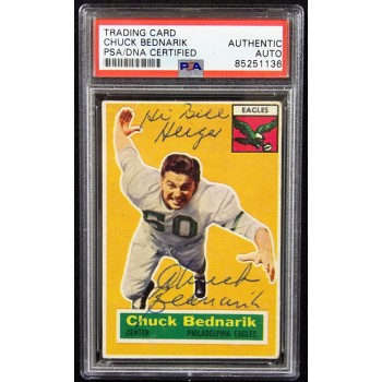 Chuck Bednarik Philadelphia Eagles Signed 1956 Topps Card #28 PSA Authenticated