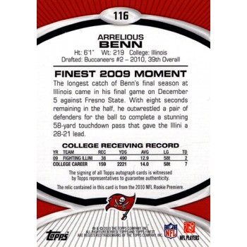 Arrelious Benn Tampa Bay Buccaneers Signed 2010 Topps Finest Patch Card #116 300