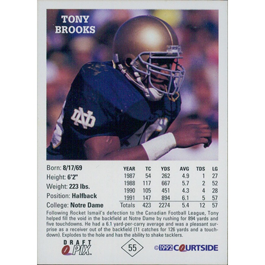 Tony Brooks 1992 Topps Gold Rookie Football Card #754