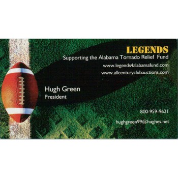 Hugh Green Signed Legends Business Card Supporting Alabama Tornado Relief