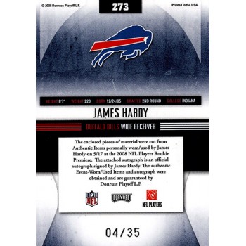 James Hardy Buffalo Bills Signed 2008 Playoff Absolute Memorabilia Card #273 /35
