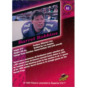 Barret Robbins Signed 1995 Superior Pix Auto Card #63 Rookie RC /6000