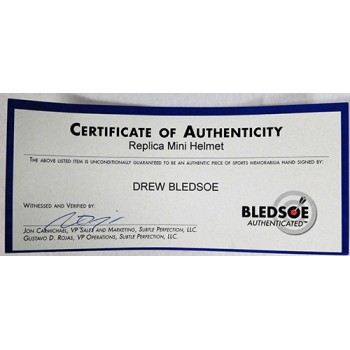 Drew Bledsoe Buffalo Bills Signed Riddell Mini Helmet Bledsoe Authenticated