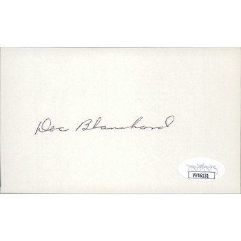 Doc Blanchard Heisman Trophy Winner Signed 3x5 Index Card JSA Authenticated