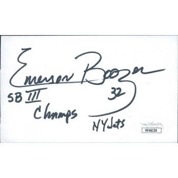 Emerson Boozer New York Jets Signed 3x5 Index Card JSA Authenticated