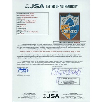 San Diego Chargers 2016 Team Signed Foam Shield by 11 Players JSA Authenticated San Diego Chargers 2016 Team Signed Foam Shield by 11 Players JSA Authenticated