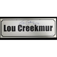 Lou Creekmur Signed 7x20 Name Plate Convention Sign JSA Authenticated