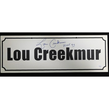 Lou Creekmur Signed 7x20 Name Plate Convention Sign JSA Authenticated