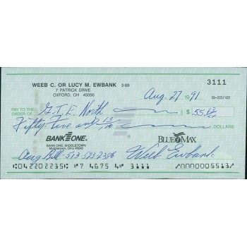 Weeb Ewbank New York Jets Signed Cancelled Check JSA Authenticated