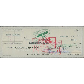 Weeb Ewbank New York Jets Signed Cancelled Check JSA Authenticated