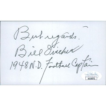 Bill Fischer Notre Dame Fighting Irish Signed 3x5 Index Card JSA Authenticated