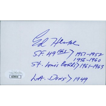 Ed Henke San Francisco 49ers Signed 3x5 Index Card JSA Authenticated