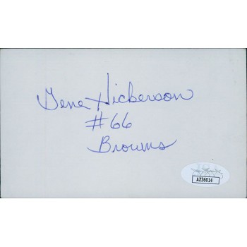 Gene Hickerson Cleveland Browns Signed 3x5 Index Card JSA Authenticated
