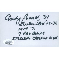 Andy Russell Pittsburgh Steelers Signed 3x5 Index Card JSA Authenticated