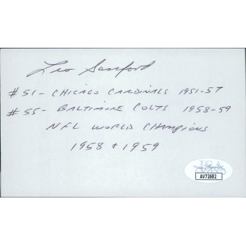 Leo Sanford Cardinals Colts Signed 3x5 Index Card JSA Authenticated