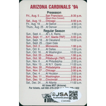 Eric Swann Arizona Cardinals Signed 2.25x3.25 Pocket Schedule JSA Authenticated