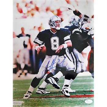 Troy Aikman Dallas Cowboys Signed NFL Football 11x14 Photo JSA Authenticated
