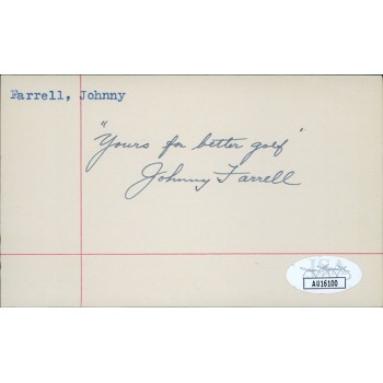 Johnny Farrell PGA Golfer Signed 3x5 Index Card JSA Authenticated