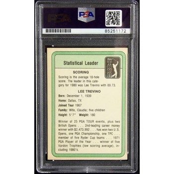 Lee Trevino Signed 1981 Donruss PGA Tour Statistical Leader Card PSA Authentic