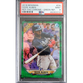 Ozzie Albies Atlanta Braves 2018 Bowman Green Refractor Rookie Card #OA PSA 9 99