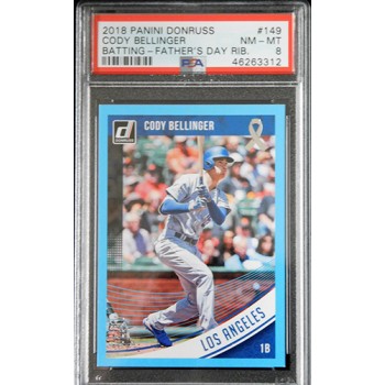 Cody Bellinger Dodgers 2018 Panini Donruss Fathers Day Blue Card #149 PSA 8 2/49