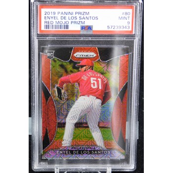 Enyel De Los Santos Phillies 2019 Panini Prizm Red Mojo Card #80 /299 PSA 9 Mint